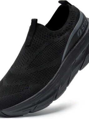 STQ Slip on Sneakers Women Walking Shoes Arch Support Tennis Shoes(All Black)